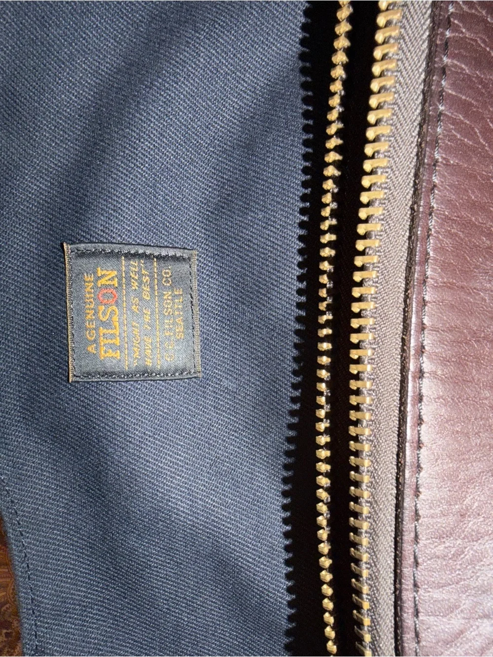 Filson Navy Canvas Messenger Bag with Brown Leather Trim